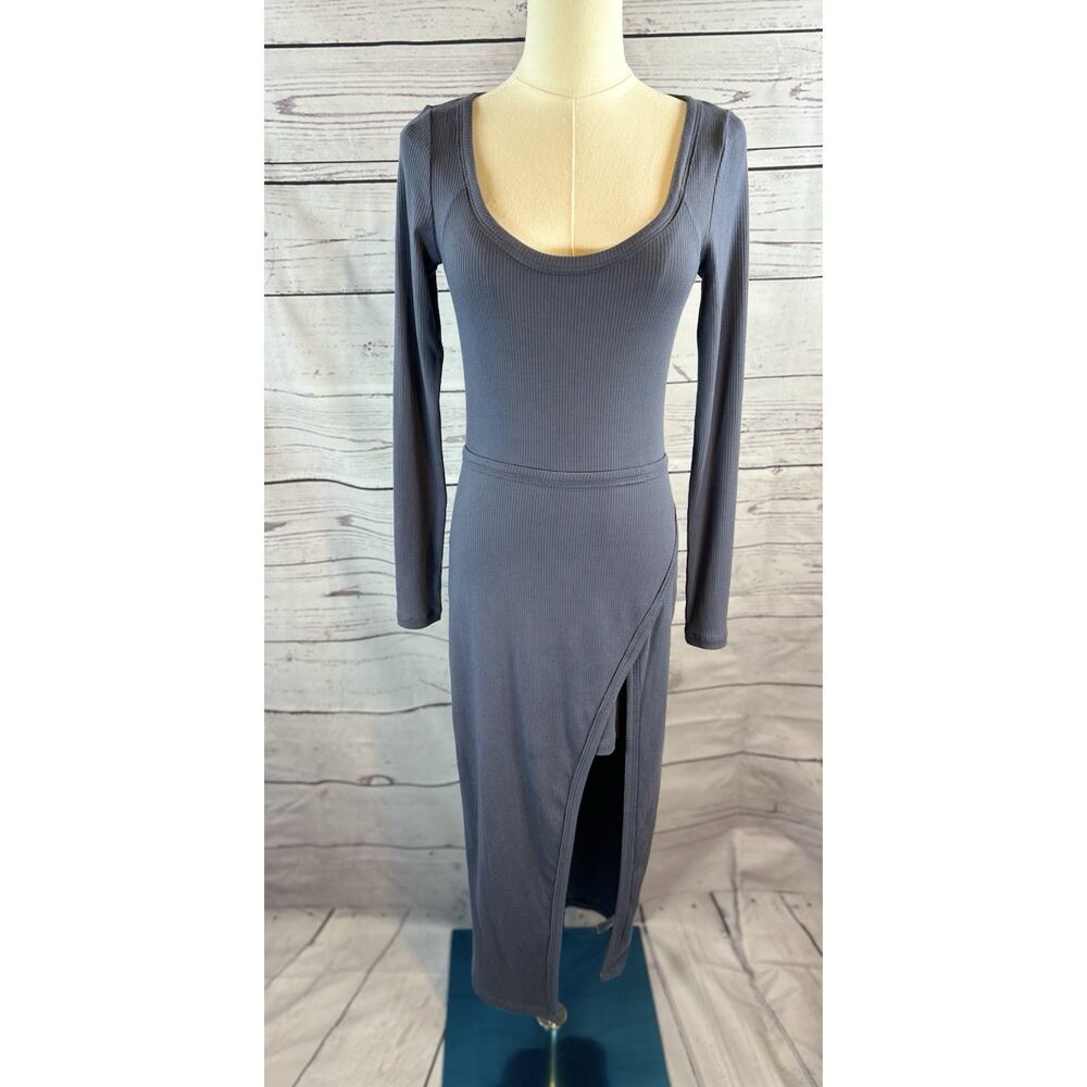 Daily Practice Anthropologie Wrap Midi Dress Womens XS Folkstone Grey Ribbed NWT
